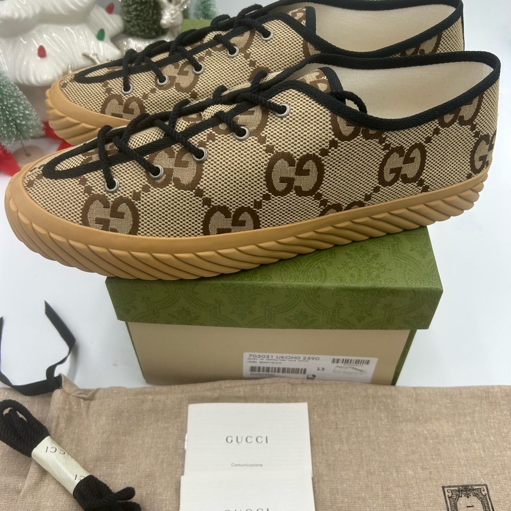 Gucci Beige and Brown low top sneakers size 13 made in Spain - Picture 8 of 11